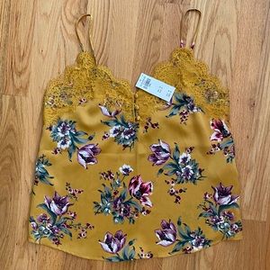 Abercrombie & Fitch Lace Trim Cami Floral Yellow
